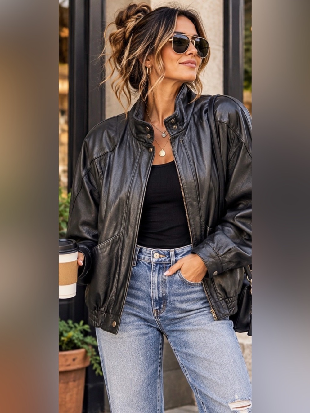 Vintage leather bomber jacket
